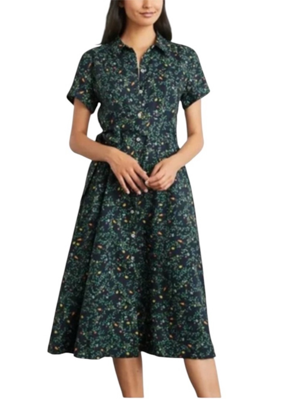 Hill house Floral Shirt dress. Belted. Linen   Forest print. Xsmall.